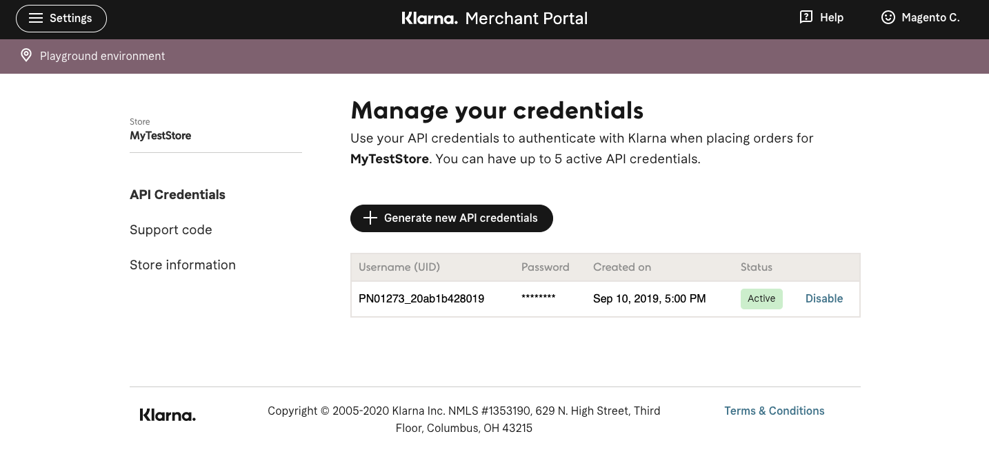 Klarna API-Zugangsdaten generieren