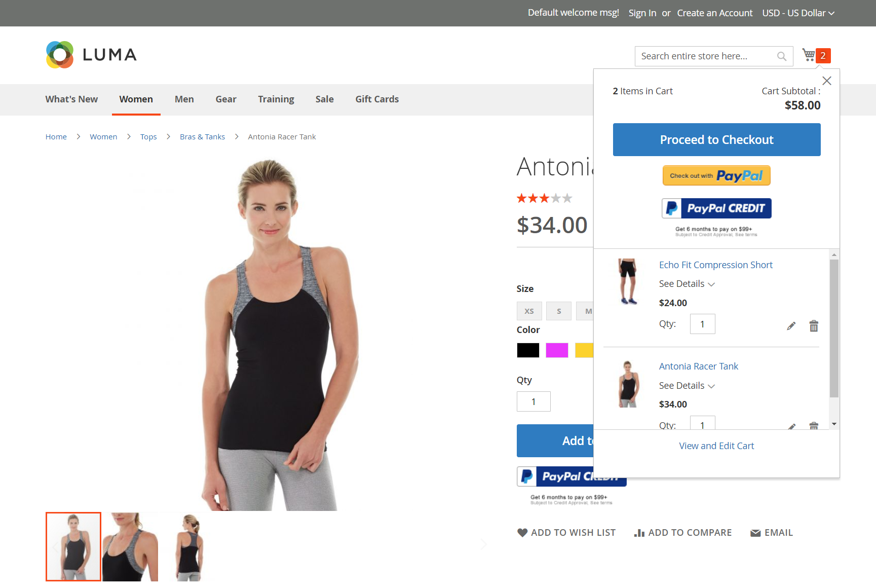 PayPal Payments Pro wird im Mini-Warenkorb angezeigt.